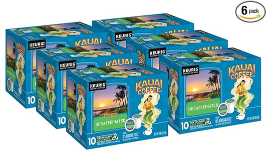 Kauai Coffee K-Cup Pods for Keurig Brewers – Arabica Coffee, 10% Hawaiian – Medium Roast, Bright Aroma with Floral Notes – Decaf, 6 Packs of 10 Single Serve K-Cups