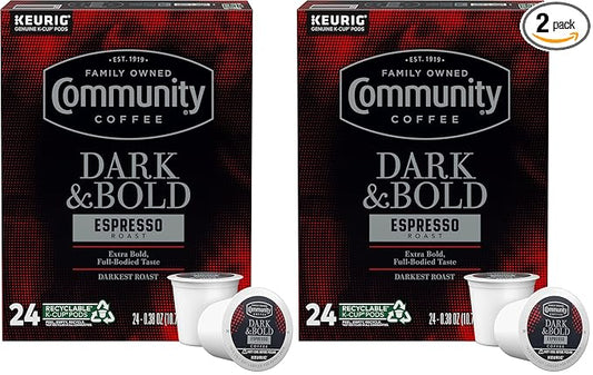 Community Coffee Dark & Bold Espresso Roast Coffee Pods,Compatible with Keurig 2.0 K-Cup Brewers,24 Count (Pack of 2)