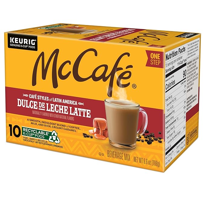 McCafé Dulce de Leche Latte, One Step Latte Single Serve Keurig K-Cup Pods, Flavored Coffee, 60-Count Box (6 Packs of 10)