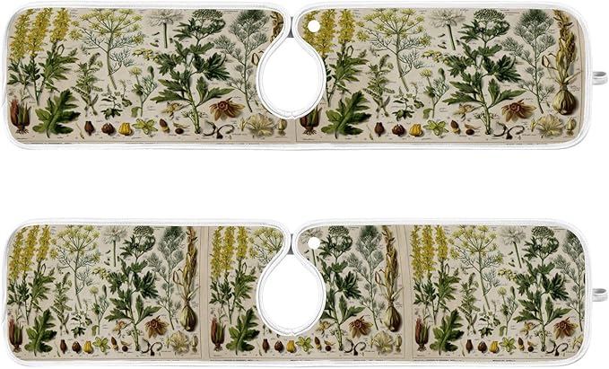 Kitchen Faucet Absorbent Mat, Antique Botanical Water Splash Guard for Sink, Faucet Drip Catcher Thicken Sponge Microfiber Faucet Water Catcher Mat Sink Absorbent Mat for Kitchen 23x5in 2 Pack