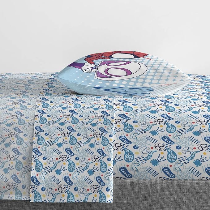 Jay Franco Kids Sheet Set with Fitted, Flat Sheets & Pillow Cover - Ultra-Soft Bedding with Pillowcase for Room Decor, Multi - Spidey & Friends, 3 Piece Twin