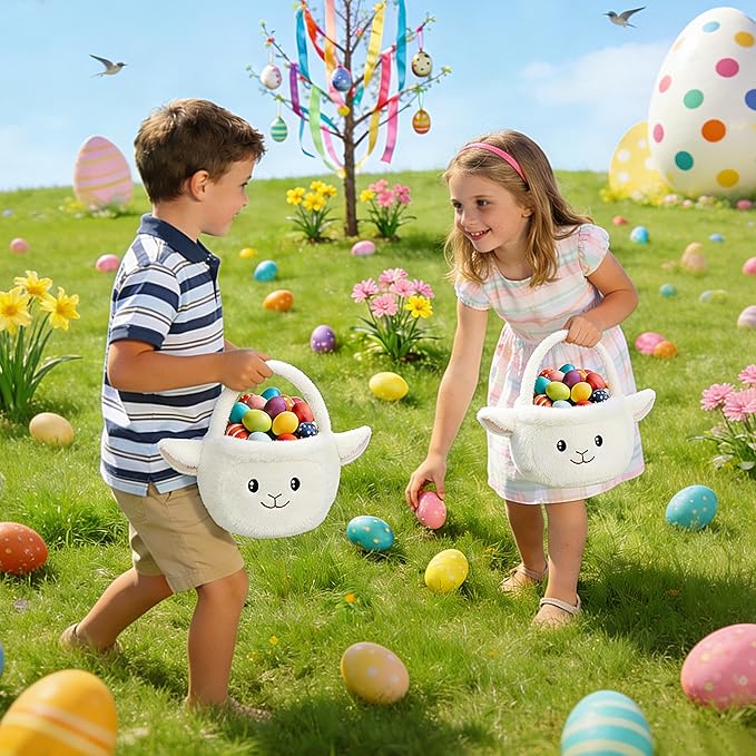 Easter Basket, Easter Baskets for Kids,Sheep Baskets with Handle for Gifts Empty, Bunny Egg Hunting, Basket Stuffers Essentials