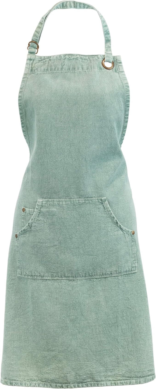 Boston International Apron with Front Pocket Premium Cotton Kitchen Cooking Baking Chef Gifts Aprons, One Size Fits Most Adults, Sage Stonewashed