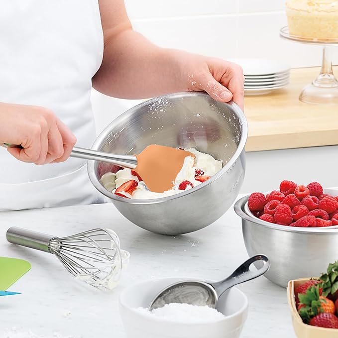 Tovolo Flex-Core Silicone Spatula Metal Handle for Scraping Bowls Mixing & Baking, Dishwasher Safe Heat Resistant Stainless Steel Silicone Spatula for Cast Iron and Nonstick Cookware, Apricot Orange