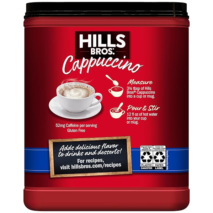 Hills Bros. Cappuccino Mix – Rich, Frothy Coffeehouse-Tasting Instant Drink Mix – Quick and Easy Preparation – Perfect for Hot & Iced Drinks & Creaming Coffee – French Vanilla, 1 Pack of 16oz