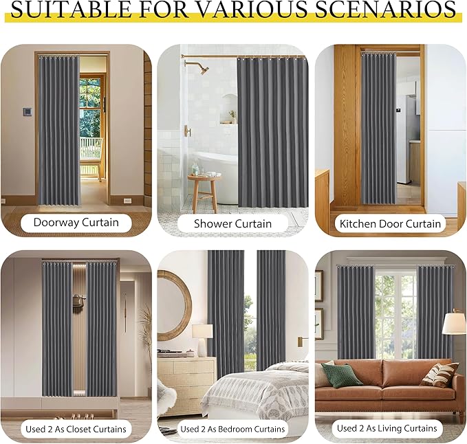 NICETOWN Door Blinds Short Window Curtains Blackout - Privacy Energy Saving Curtains for Bedroom Bathroom Basement Living Room Kitchen, Accordion Door Shade, W38 x L50 inches, Grey, 1 Panel