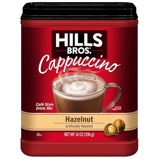 Hills Bros. Cappuccino Mix – Rich, Frothy Coffeehouse-Tasting Instant Drink Mix – Quick and Easy Preparation – Perfect for Hot & Iced Drinks & Creaming Coffee – Hazelnut, 1 Pack of 14oz
