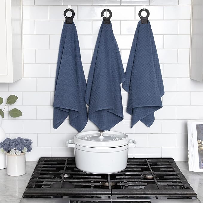 Ritz Premium Hook and Hang Towel, (2-Pack), 18" x 28", Long-Lasting Durable Rubber Hook, Highly Absorbent Super Soft Hand Cloths for Kitchen, Bathroom, Laundry Room, Federal Blue