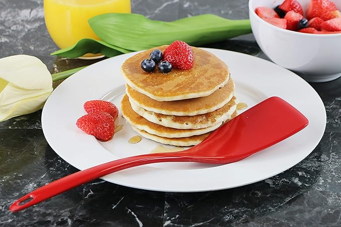 Reston Lloyd 100% Melamine Kitchen Utensil Set, Non Scratching Ladle, Spoon, Slotted Spoon & Spatula, Easy To Hold, Set of 4, Red