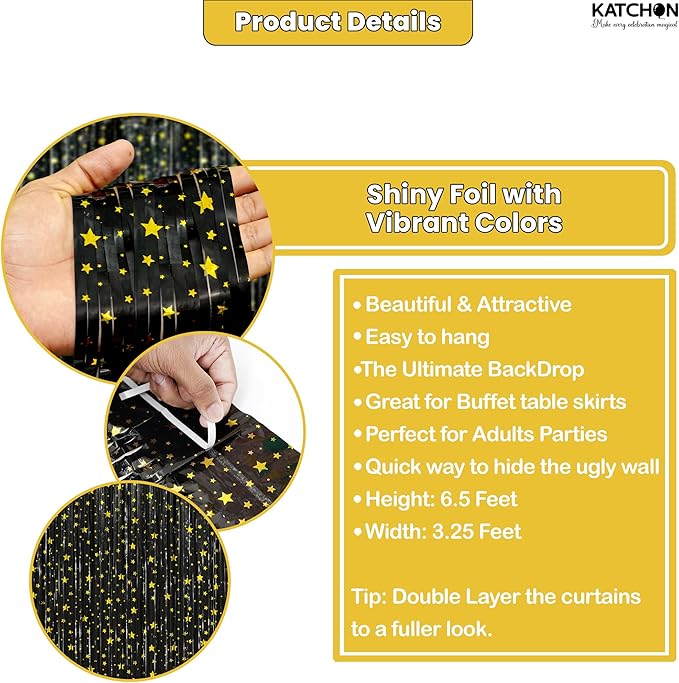 KatchOn, XtraLarge Black Streamers, Pack of 2 | Star Fringe Backdrop for Black Birthday Decorations | Tinsel Backdrop for New Years Decorations 2026 | NYE 2026, New Years Eve Party Supplies 2026