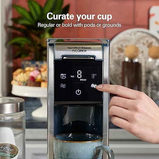 Hamilton Beach FlexBrew Advanced 4-in-1 Single Serve Hot & Iced Coffee Maker with Removable 45 oz. Water Reservoir, Use Pod Packs and Grounds, Fast Brewing, Kitchen Makeover Blue