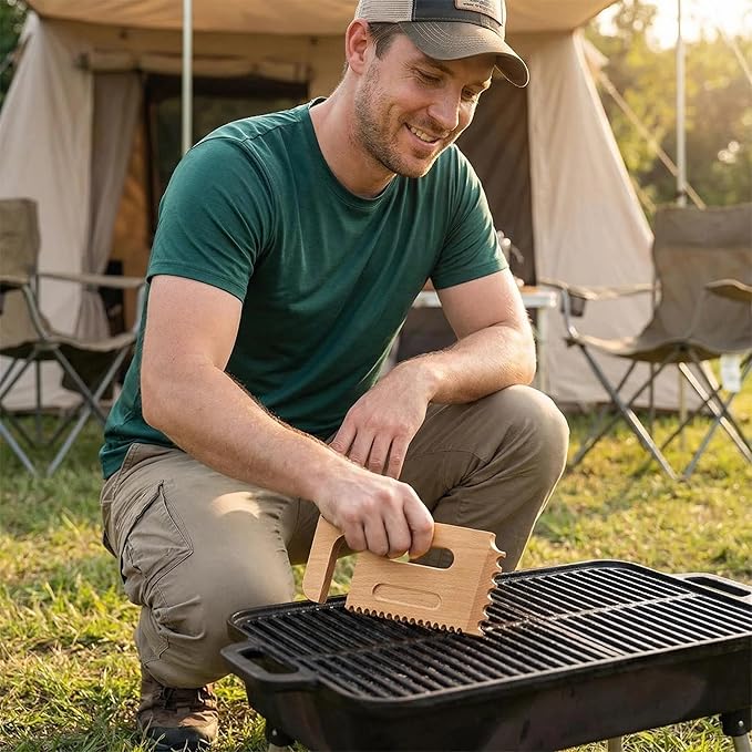Wooden Grill Scraper – Solid Wood BBQ Grill Grate Cleaner, Bristle-Free Safe Grill Cleaning Tool for Outdoor