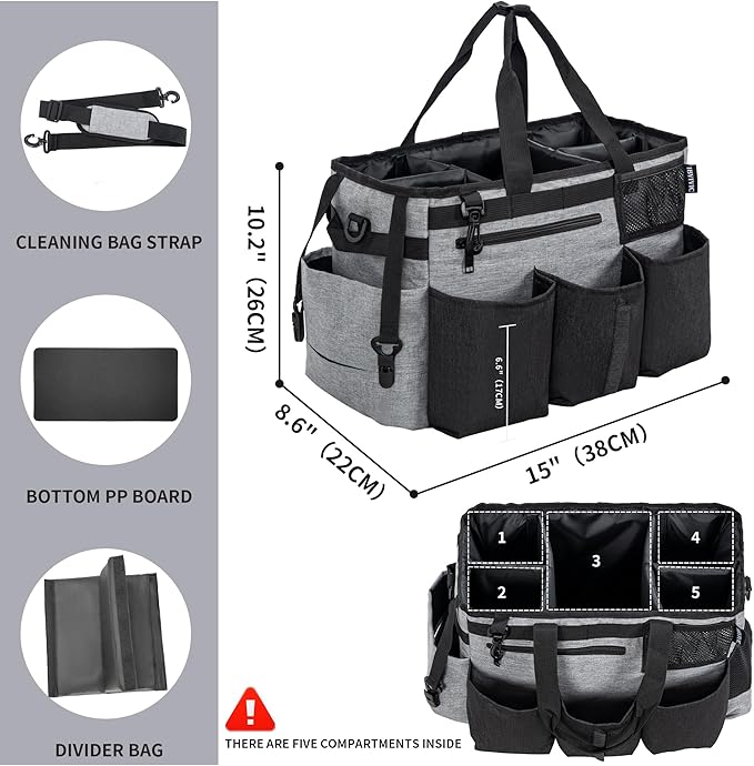 IBVIVIC Wearable Cleaning Caddy Bag for Cleaning Supplies,Large Capacity Cleaning Organizer Grey