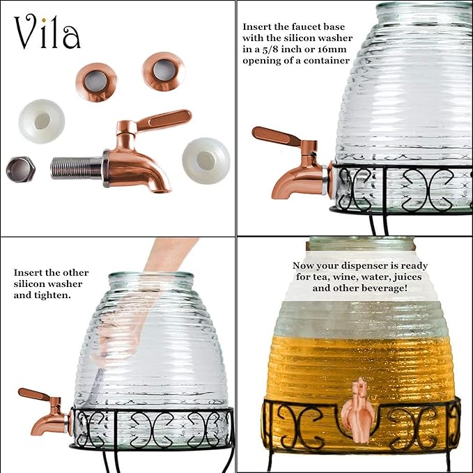 Vila Beverage Dispenser Replacement Spigot, Stainless Steel No-Rust Spout, BPA Free, Installation Under 10-Minutes, Excellent Continuous Flow, Sturdy, Stylish Alternative for Flimsy Plastic Taps