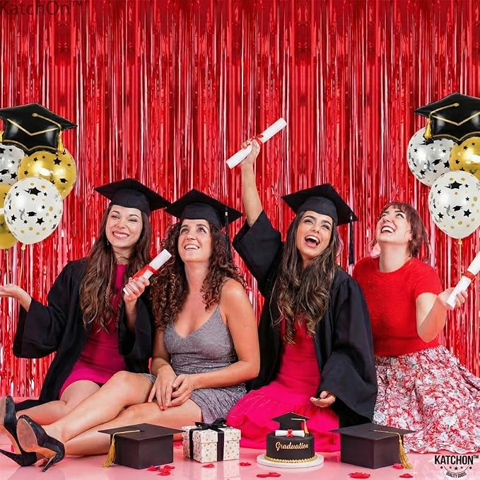 KatchOn, Large Red Streamers for Red Party Decoration - Pack of 2 | Graduation Fringe Backdrop for Nurse Graduation Decorations 2026 | Foil Fringe for Carnival, Casino Theme Party Decorations