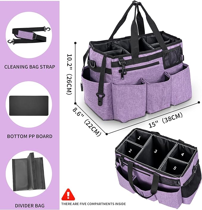 IBVIVIC Wearable Cleaning Caddy Bag for Cleaning Supplies,Large Capacity Cleaning Organizer Purple