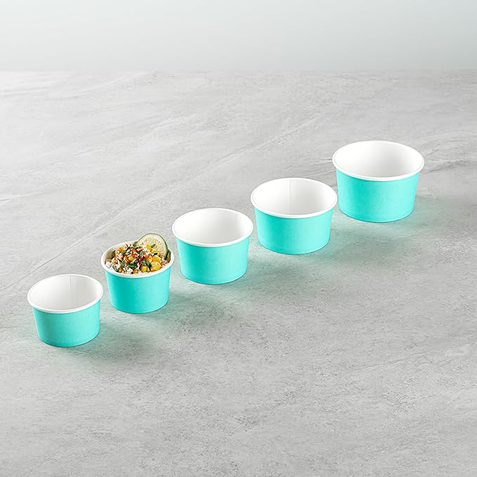 Coppetta 4 Ounce Dessert Cups, 200 Disposable Ice Cream Cups - Lids Sold Separately, Heavy-Duty, Turquoise Paper Frozen Yogurt Bowls, For Hot And Cold Foods - Restaurantware
