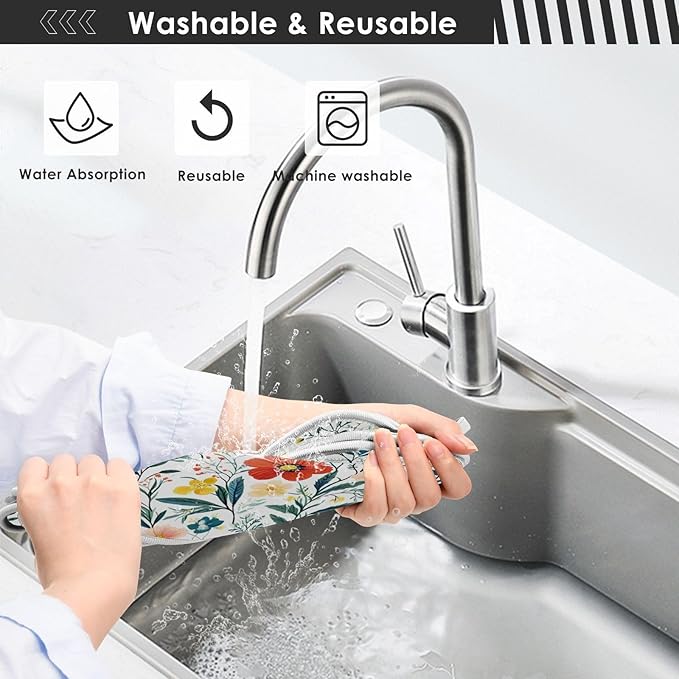 Kitchen Faucet Absorbent Mat,Summer Blooming Flower Water Splash Guard for Sink, Faucet Drip Catcher Thicken Sponge Microfiber Faucet Water Catcher Mat Sink Absorbent Mat for Kitchen 23x5in 2 Pack