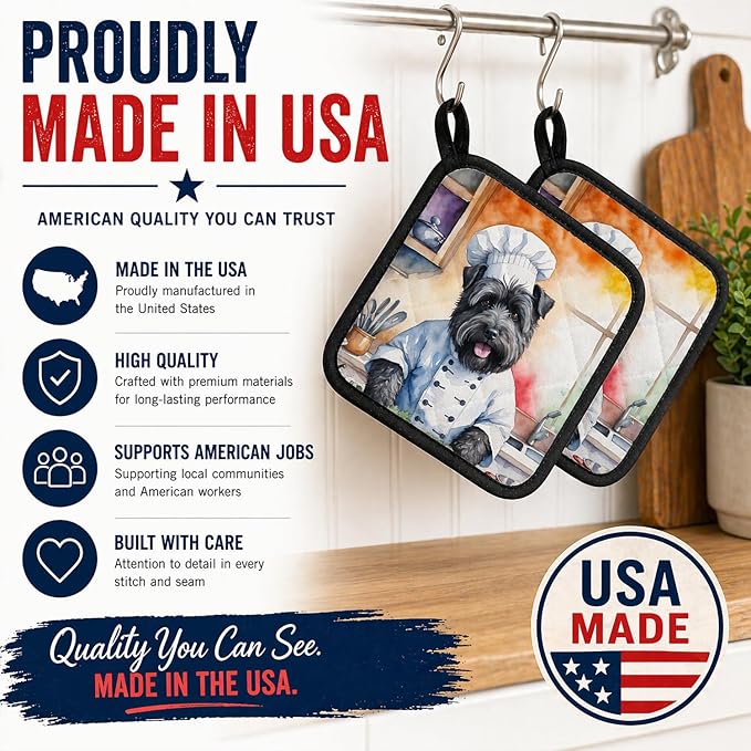 Caroline's Treasures Bouvier des Flandres The Chef Pair of Pot Holders Kitchen Heat Resistant Pot Holders Sets Oven Hot Pads for Cooking Baking BBQ, 7 1/2 x 7 1/2