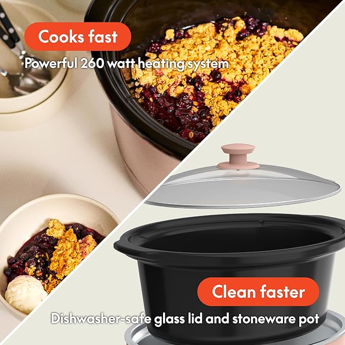bella 6.0 Qt Manual Slow Cooker, Ceramic Nonstick Coating, 3 Temperature Settings, Dishwasher Safe Stoneware Pot and Tempered Glass Lid, Cool Touch Handles & Tangle Free Cord Wrap, Blossom