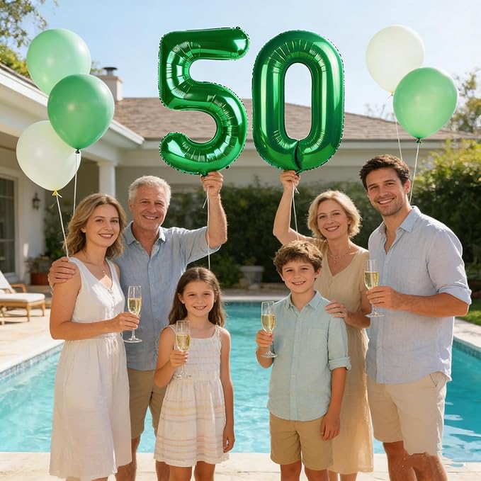 Balloon 50 Numbers, Foil 40 Inch Dark Green 50th Birthday Party Decoration for Men & Women, Big Number Balloons Party Supplies for Engagement Wedding Anniversary