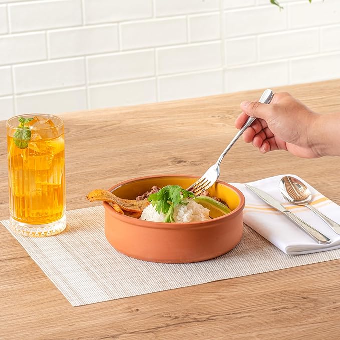 Restaurantware-Terra Tek 34 Ounce Terracotta Cazuelas, 2 Yellow Glazed Clay Pots For Cooking - Oven-Ready, Microwavable, Terracotta Serving Pots, Dishwashable, For Cooking And Serving