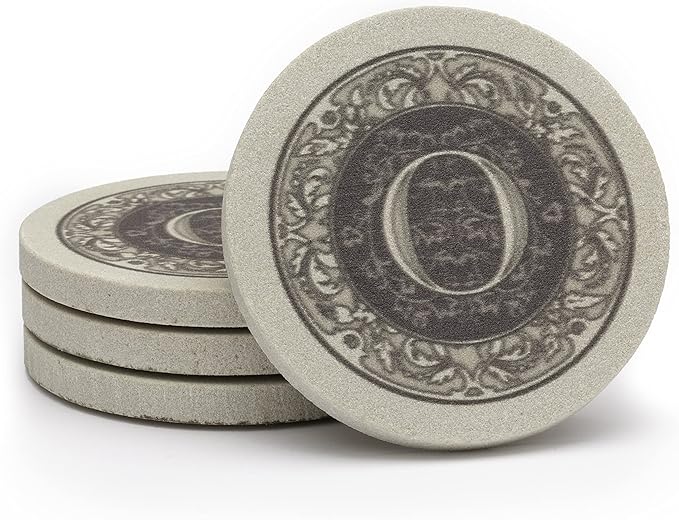 Thirstystone 4-Pack Monogram Letter “O” Sandstone Coasters Manufactured in The USA Decorative, Absorbent, Easily Wipes Clean