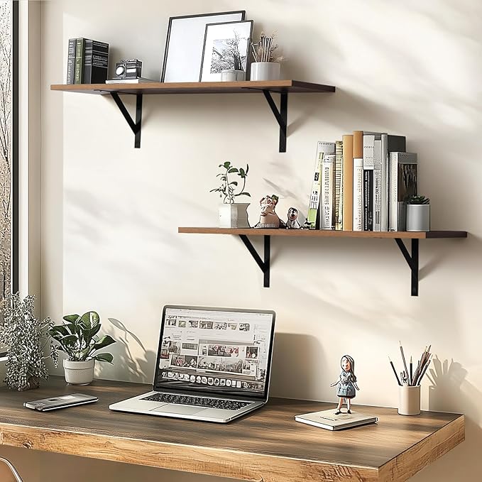 Heavy Duty Long Wall Shelves Set of 2, Floating Shelves Wall Mounted with Industrial Brackets, 40lbs Capacity Shelves for Laundry Room, Kitchen, Bathroom, Living Room (31.5"*8",Rustic Brown)
