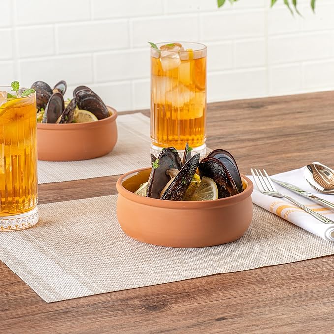 Restaurantware-Terra Tek 17 Ounce Terracotta Cazuelas, 2 Yellow Glazed Clay Pots For Cooking - Oven-Ready, Microwavable, Terracotta Serving Pots, Dishwashable, For Cooking And Serving