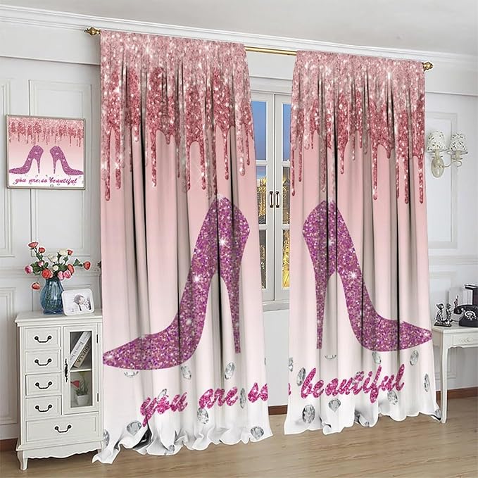 High Heels Curtain,Rose Gold Drips Women Girls Print Window Curtains Cloth Farbic for Bedroom Cafe Dining Room Office Living Room Kitchen Drapes Decor, 42x45 in