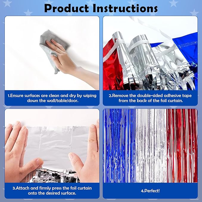 OHOME 4th of July Decorations - American Flag Backdrop Streamers | Patriotic Memorial Day Decor for Indoor Outdoor Outside - 250th Anniversary Fourth of July Accessories Party Favors,2 Pack