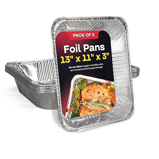 IDL Packaging Half-Size Aluminum Steam Table Pans - Deep, 13" x 11" x 3" (Pack of 5) - Disposable Foil Pan for Grilling, Roasting, BBQ, Cooking, Baking, Freezing