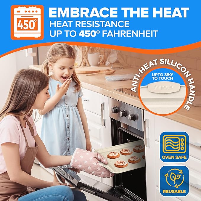 Emporio Kitchen Baking Pan Set - Nonstick Coating, Carbon Steel Bakeware Set with White Silicone Handle, PFOA, PFOS, PTFE Free, Recipe Booklet Included, Oven Safe Tray (Up To 450° F), Set of 8 - White
