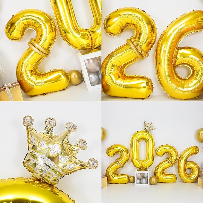2026 Balloons Gold,40 Inch 2026 Number Balloons with Foil Crown Balloons for Happy New Year Decorations New Years Eve 2026 Graduation Decorations Class of 2026 Party Supplies