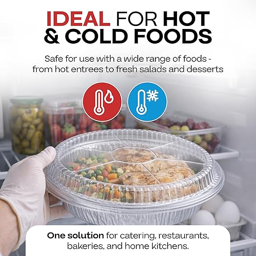 IDL Packaging 9" Round Dome Lid for Foil Pan (Pack of 100) - Clear Plastic Lid for 9" Container - Disposable Aluminum Pans Cover for Takeout, Serving, Freezing