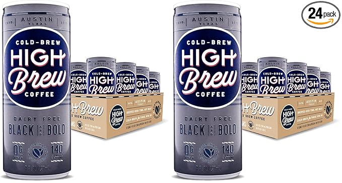 High Brew Black & Bold Cold Brew Coffee,Caffeinated,Dairy Free,8 Ounces,(Pack of 24)