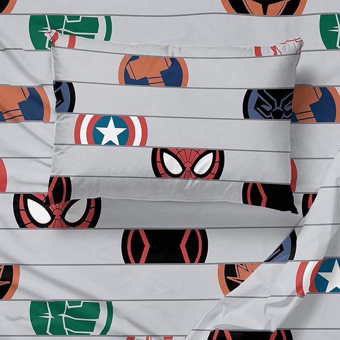 Jay Franco Kids Sheet Set with Fitted, Flat Sheets & Pillow Cover - Ultra-Soft Bedding with Pillowcase for Room Decor, Gray - Avengers, 4 Piece Queen
