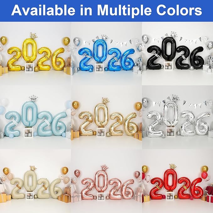 2026 Balloons Blue,40 Inch 2026 Number Balloons with Foil Crown Balloons for Happy New Year Decorations New Years Eve 2026 Graduation Decorations Class of 2026 Party Supplies