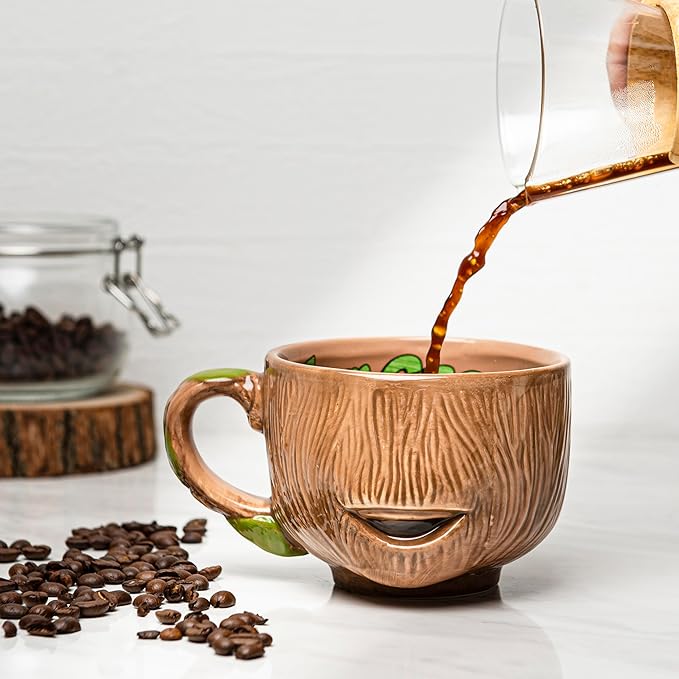 Zak Designs Marvel Guardians of the Galaxy Sculpted Ceramic Coffee Mug for Hot Drinks, Collectible Keepsake with Unique 3D Character (16.5 oz, Groot)