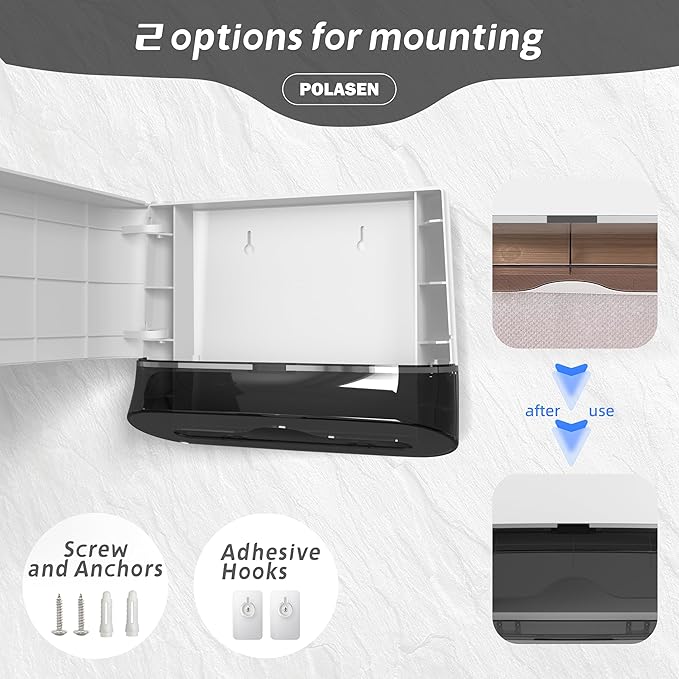 Multifold Paper Towel Dispenser Wall Mount White Compact Adhesive No Drilling or Screws Installation Fits Combi-Fold Fusion Folded Hand Towels for Commercial Industrial Shop Office