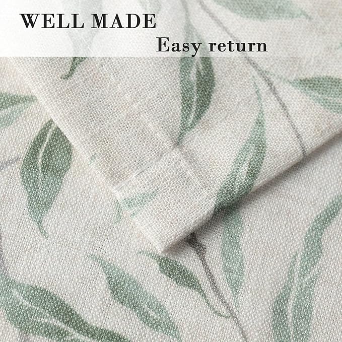 VOGOL Tier Curtains, Leaves Pattern Rustic Style Curtain for Kitchen, Top Pocket Window Tiers Green Leaf Print Valances for Bathroom Bedroom, 2 Panels, 30 x 36 Inch