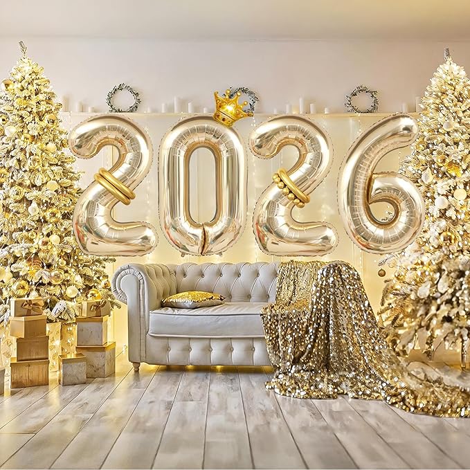 2026 Balloons Champagne Gold,40 Inch 2026 Number Balloons with Foil Crown Balloons for Happy New Year Decorations New Years Eve 2026 Graduation Decorations Class of 2026 Party Supplies