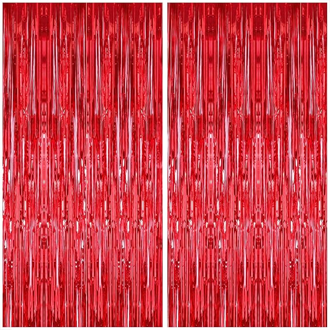 KatchOn, Large Red Streamers for Red Party Decoration - Pack of 2 | Graduation Fringe Backdrop for Nurse Graduation Decorations 2026 | Foil Fringe for Carnival, Casino Theme Party Decorations