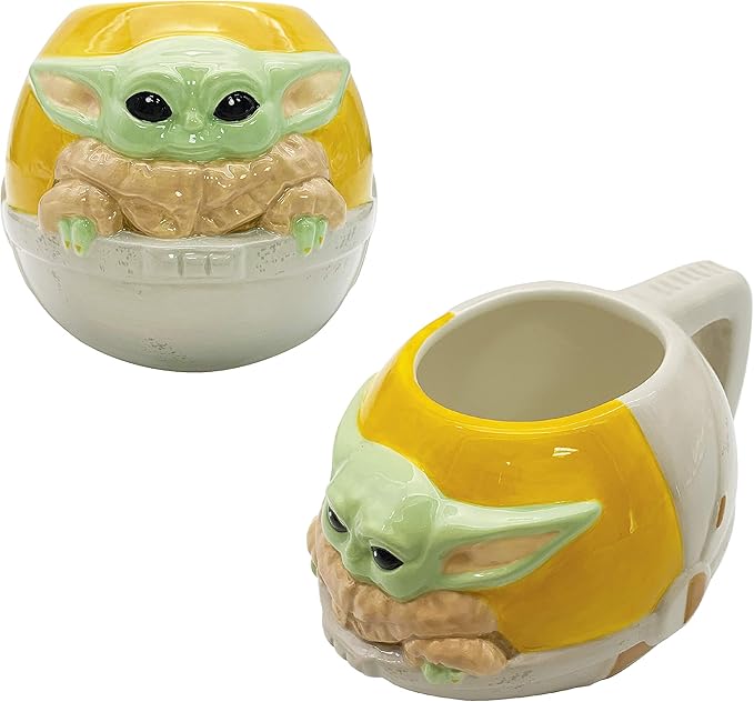 Zak Designs Star Wars The Mandalorian The Child Sculpted Ceramic Coffee Mug Collectible Keepsake with Unique 3D Character, 16 OZ, Baby Yoda in Cradle (SWSC-8515)