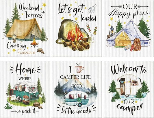 Patelai 6 Pieces Swedish Kitchen Dish Towels Camping Kitchen Cloths Reusable Sponge Cleaning Cloths Absorbent Dish Cloth No Odor Hand Towel Quick Drying Washable Cleaning Wipes