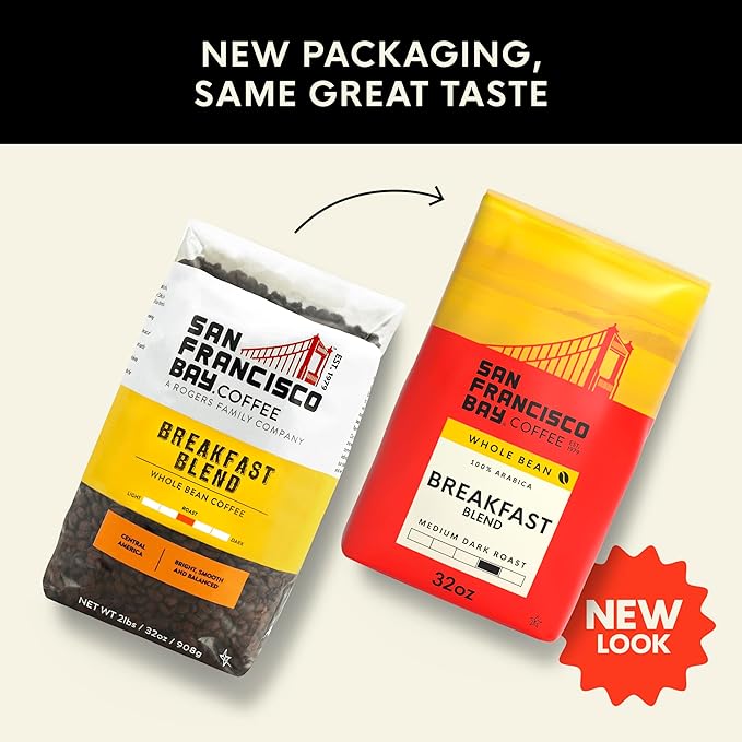 San Francisco Bay Coffee - Medium Roast Whole Bean Coffee - Breakfast Blend (2 lb bag)