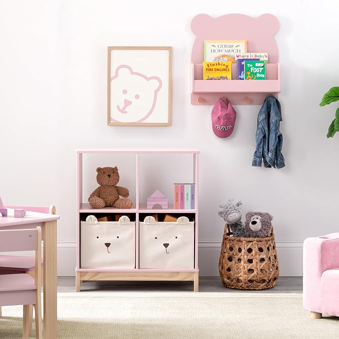 babyGap by Delta Children Brannan Bear Wall Shelf with 4 Hooks, Blush