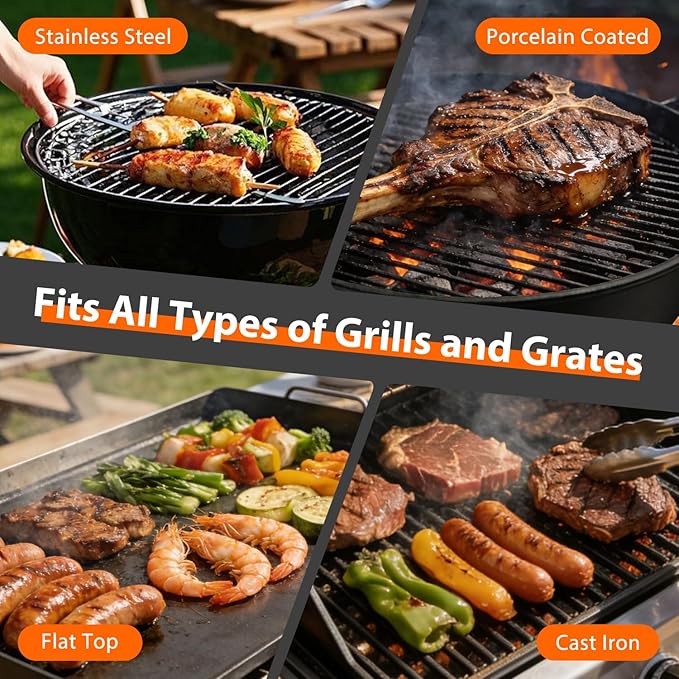 Electric Grill Brush - BBQ Grill Cleaning Tools with 800 RPM Brush Head,3000mAh Battery and 304 Stainless Steel Bristles, Cordless Rechargeable Grill Cleaner for Outdoor (Orange)