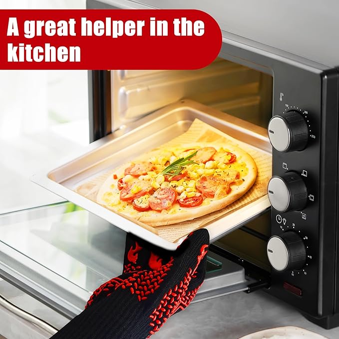 BBQ Grill Gloves, 1472°F Extreme Heat Resistant Grilling Gloves Non-Slip Oven Mitts Potholder, Perfect for Barbecue, Cooking, Baking, Fireplace, Smoker - 2 Pair (Red and Black)