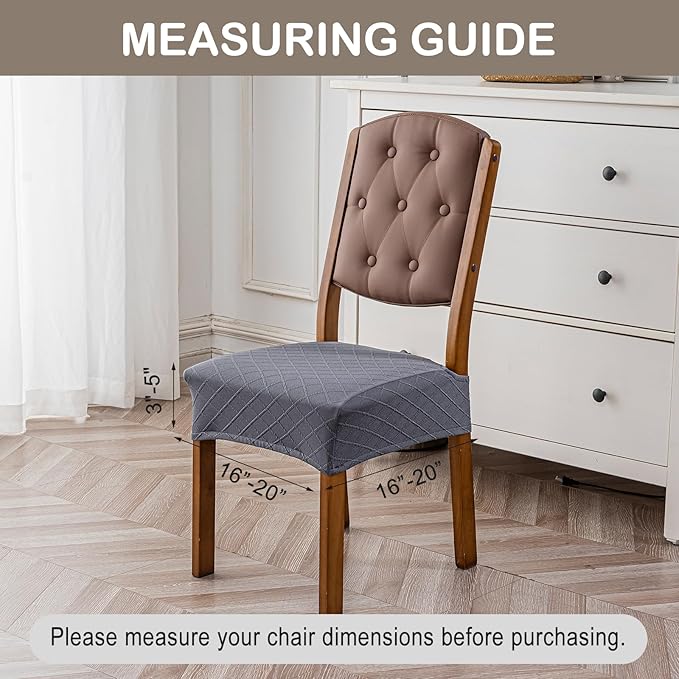 Genina Waterproof Seat Covers for Chairs,Set of 6 Dining Room Chair Seat Covers for Kitchen,Stretch Jacquard Removable Washable Dining Chair Slipcovers Protectors,No Rear Covers, Dark Grey